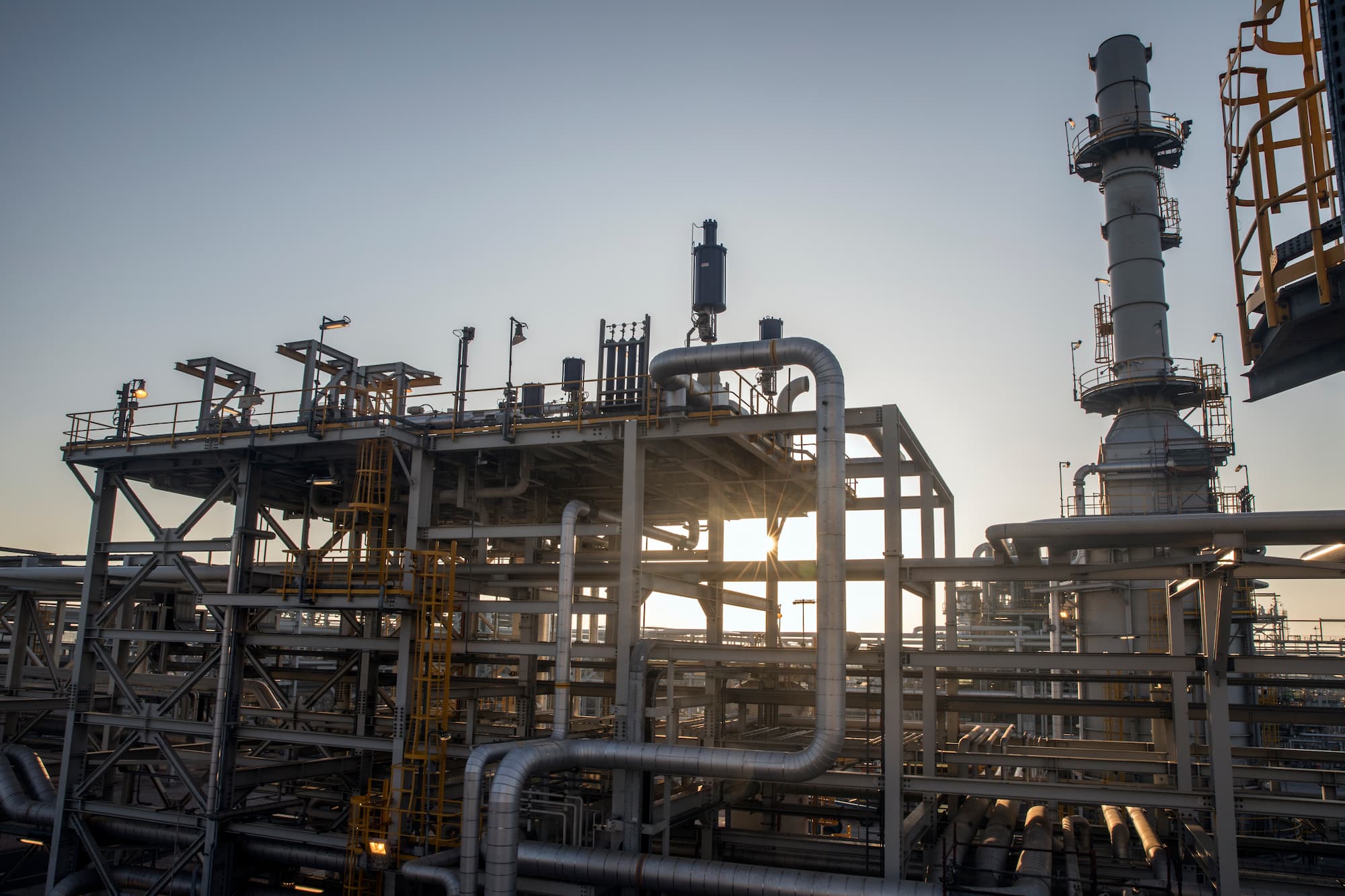 Exterior view of West Nile Delta Gas Terminal facility at sunset.