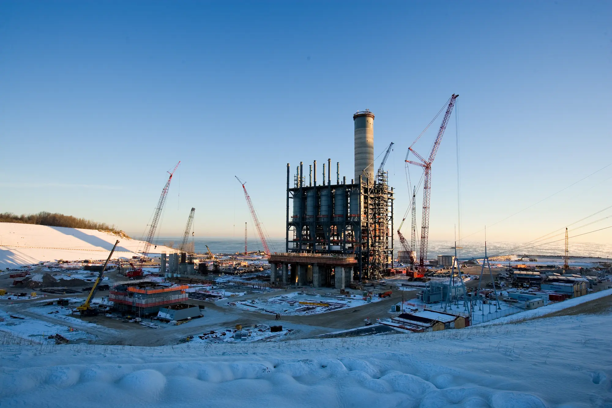 Oak Creek Power Plant Expansion with snow