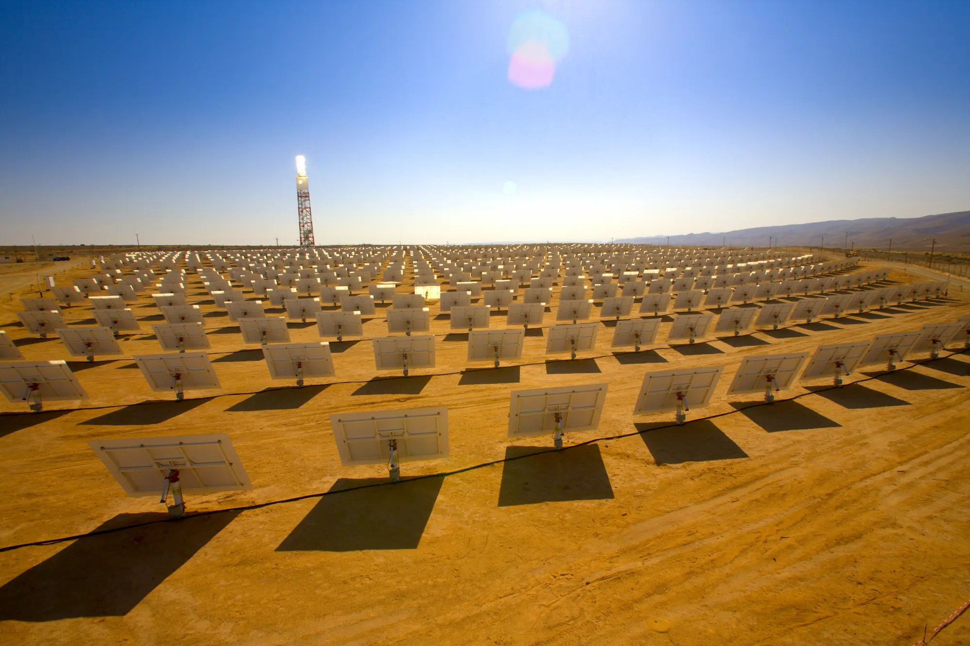 Rows of solar panels generate power