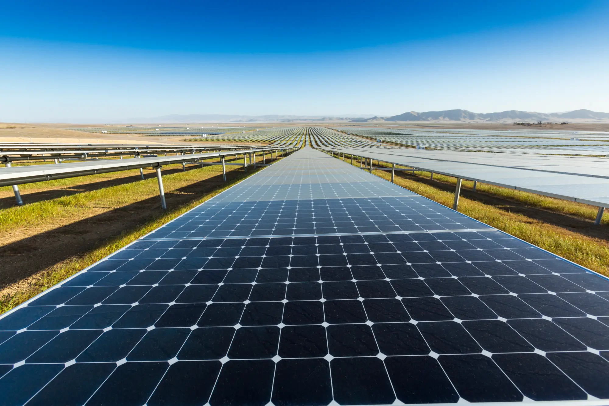 Within the arrays solar panels spread as far as the eye can see.