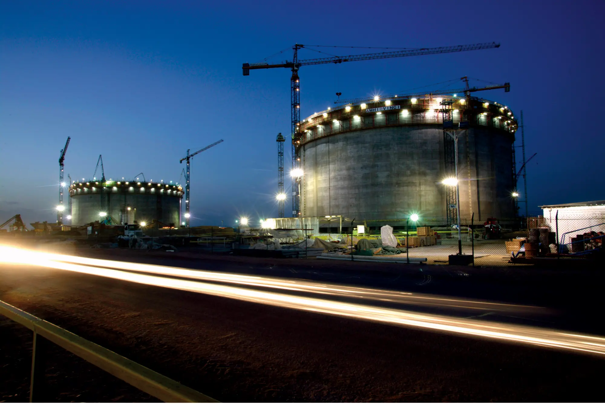 The tanks in Egypt LNG at night