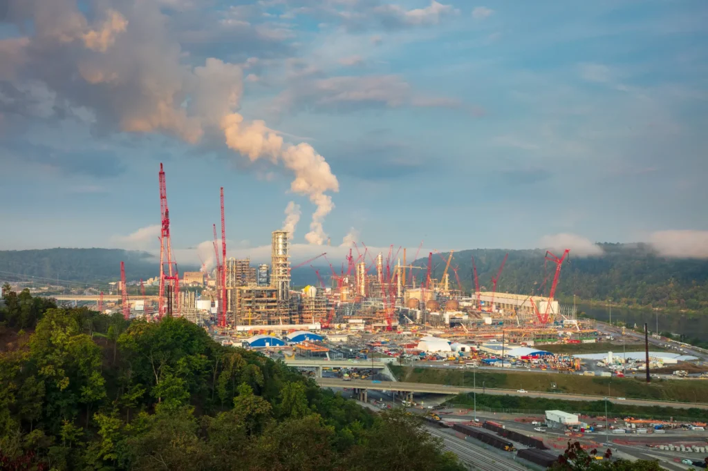 Professional artistic photo of the Pennsylvania Chemicals site at the height of construction.