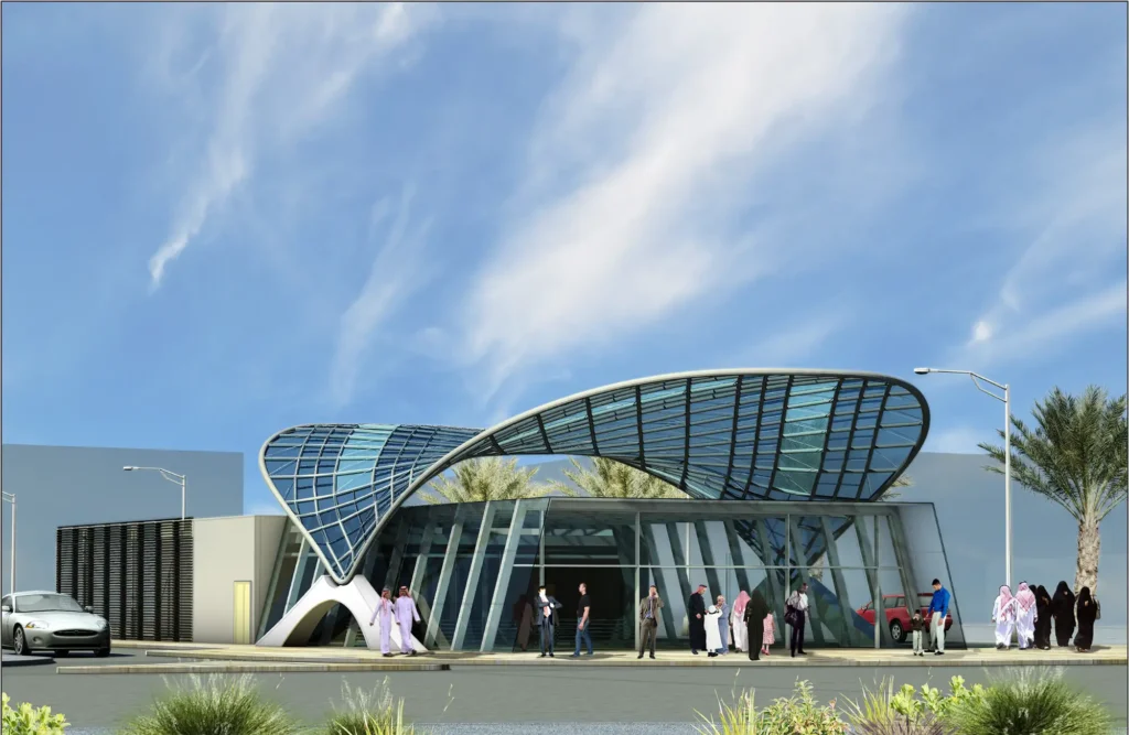 Architect's rendering of a station exterior