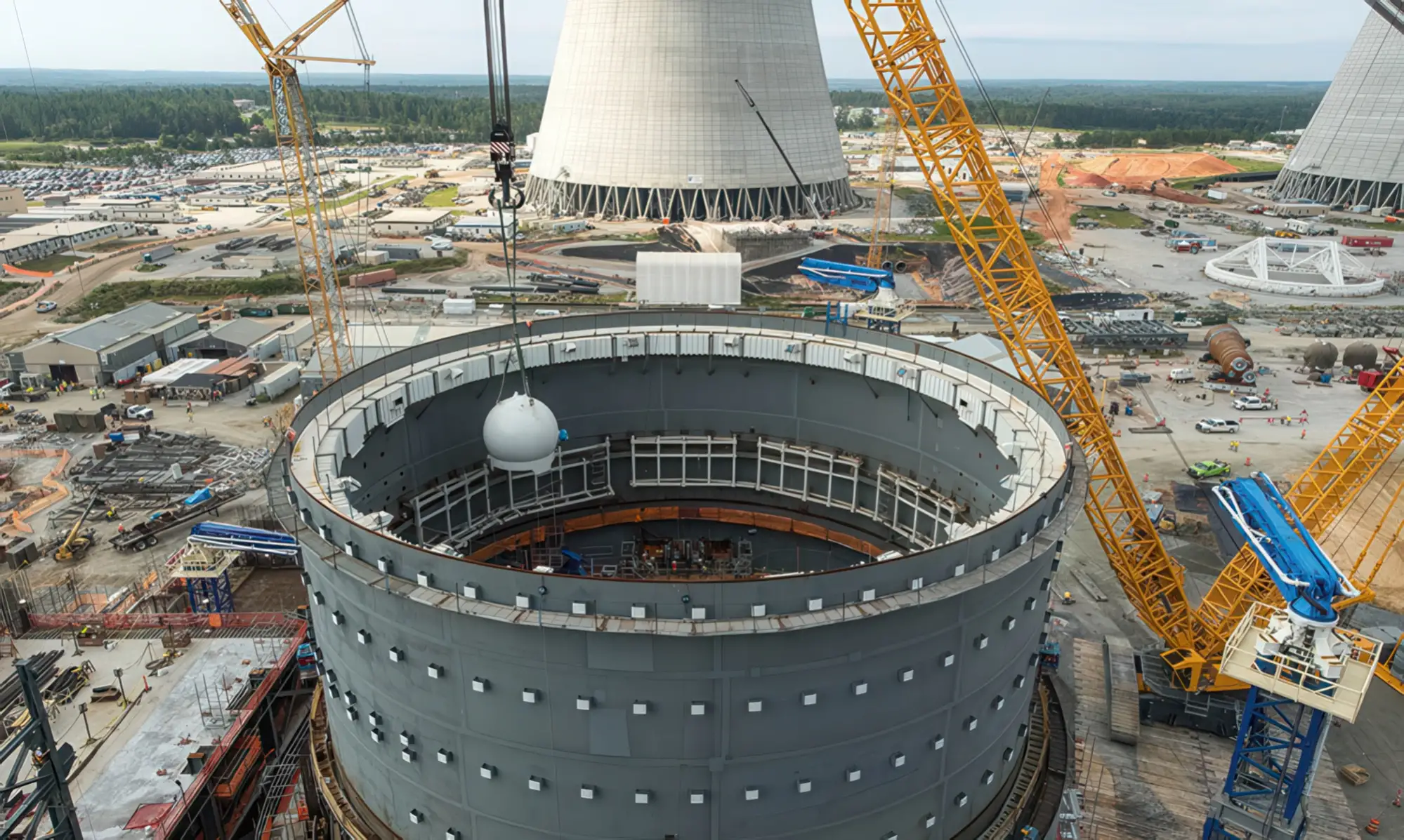 The first of two accumulator tanks being placed inside Vogtle Unit 3 containment.
